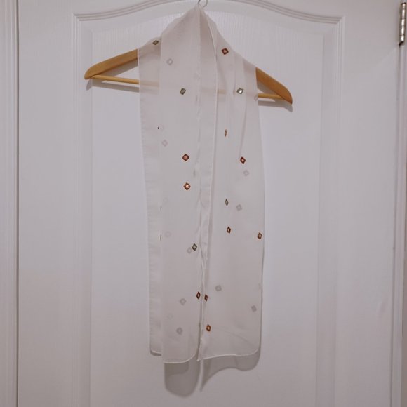 Y2K Scarf - white with embroidered mirror details - Picture 2 of 5